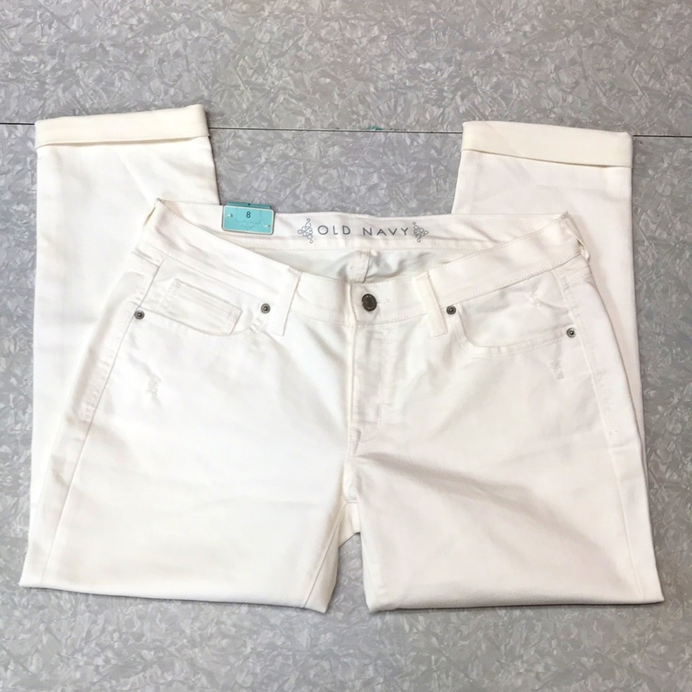NWOT Old Navy Skinny Cropped Boyfriend Jeans, Size 8 - White